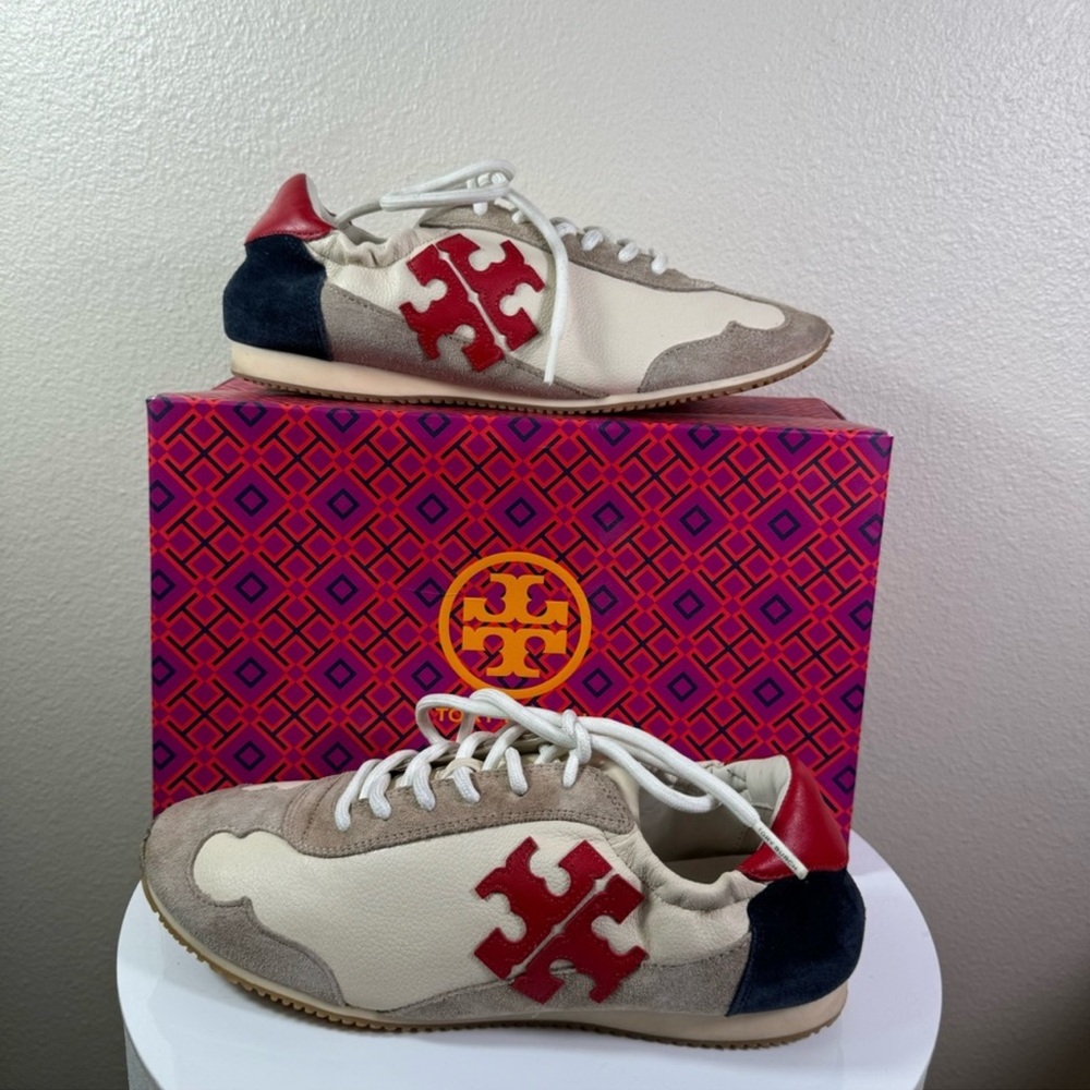 Tory Burch Sneakers-Tumbled Leather/Calf Leather/Suede. (Size US7) includes box